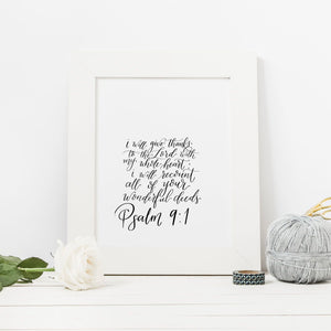 Gratitude Wall Art Print | Psalm 9:1